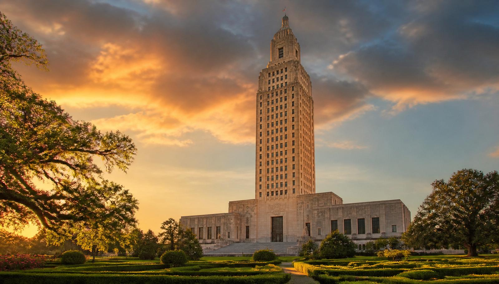 Louisiana State Capitol at golden hour